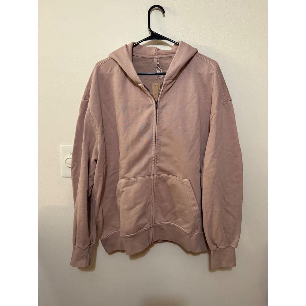 Skims Boyfriend Fleece Boxy Zip Up Light Fawn Size XS NWT Oversized